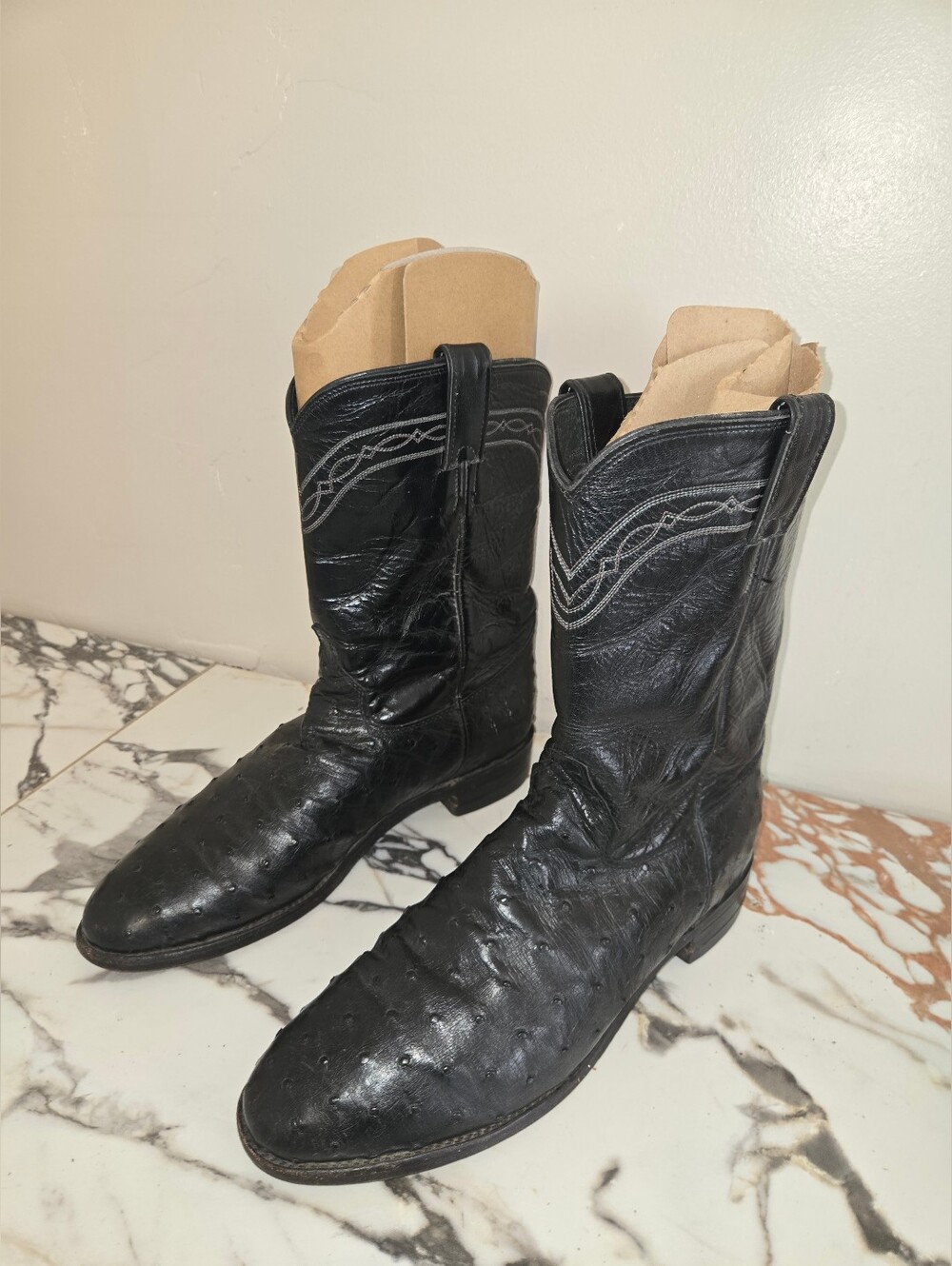 Justin  Mens Full Quill Ostrich Roper Boots   Size 10 D